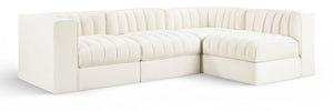 Meridian Furniture Rummi Channel Tufted Cream Velvet Modular Sectional Sofa for Open Plan Living 660Cream-Sec4B