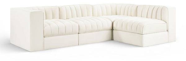 Meridian Furniture Rummi Channel Tufted Cream Velvet Modular Sectional Sofa for Open Plan Living 660Cream-Sec4B