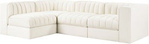 Meridian Furniture Rummi Channel Tufted Cream Velvet Modular Sectional Sofa for Open Plan Living 660Cream-Sec4B