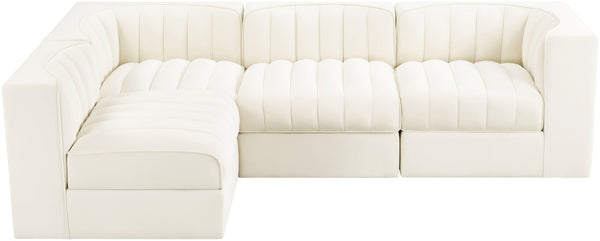 Meridian Furniture Rummi Channel Tufted Cream Velvet Modular Sectional Sofa for Open Plan Living 660Cream-Sec4B