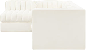 Meridian Furniture Rummi Channel Tufted Cream Velvet Modular Sectional Sofa for Open Plan Living 660Cream-Sec4B