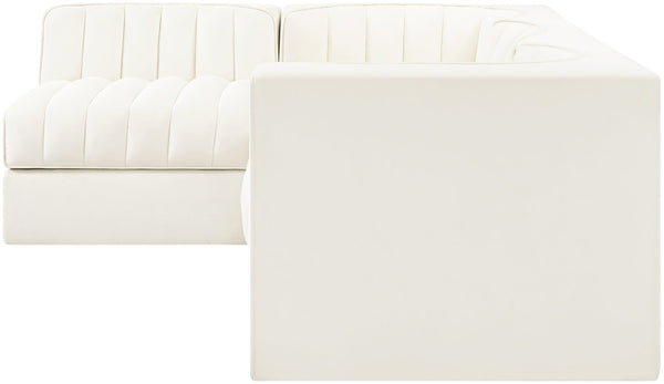 Meridian Furniture Rummi Channel Tufted Cream Velvet Modular Sectional Sofa for Open Plan Living 660Cream-Sec4B