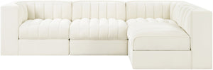 Meridian Furniture Rummi Channel Tufted Cream Velvet Modular Sectional Sofa for Open Plan Living 660Cream-Sec4B
