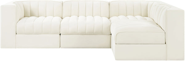 Meridian Furniture Rummi Channel Tufted Cream Velvet Modular Sectional Sofa for Open Plan Living 660Cream-Sec4B