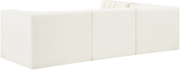 Meridian Furniture Rummi Channel Tufted Cream Velvet Modular Sectional Sofa for Open Plan Living 660Cream-Sec4B