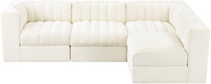 Meridian Furniture Rummi Channel Tufted Cream Velvet Modular Sectional Sofa for Open Plan Living 660Cream-Sec4B