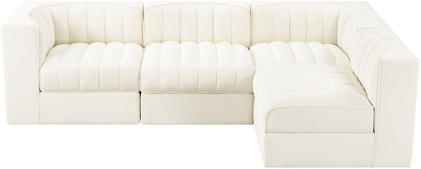 Meridian Furniture Rummi Channel Tufted Cream Velvet Modular Sectional Sofa for Open Plan Living 660Cream-Sec4B