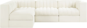 Meridian Furniture Rummi Channel Tufted Cream Velvet Modular Sectional Sofa for Open Plan Living 660Cream-Sec4B