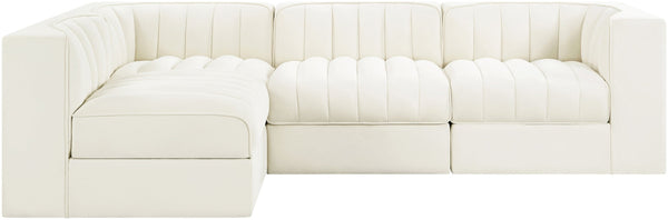 Meridian Furniture Rummi Channel Tufted Cream Velvet Modular Sectional Sofa for Open Plan Living 660Cream-Sec4B