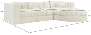 Meridian Furniture Rummi Channel Tufted Cream Velvet Modular Sectional for Contemporary Living Rooms 660Cream-Sec4C