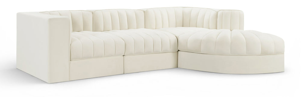Meridian Furniture Rummi Channel Tufted Cream Velvet Modular Sectional for Contemporary Living Rooms 660Cream-Sec4C