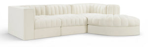 Meridian Furniture Rummi Channel Tufted Cream Velvet Modular Sectional for Contemporary Living Rooms 660Cream-Sec4C