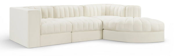 Meridian Furniture Rummi Channel Tufted Cream Velvet Modular Sectional for Contemporary Living Rooms 660Cream-Sec4C