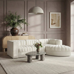 Meridian Furniture Rummi Channel Tufted Cream Velvet Modular Sectional for Contemporary Living Rooms 660Cream-Sec4C