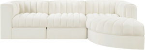 Meridian Furniture Rummi Channel Tufted Cream Velvet Modular Sectional for Contemporary Living Rooms 660Cream-Sec4C