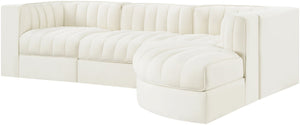 Meridian Furniture Rummi Channel Tufted Cream Velvet Modular Sectional for Contemporary Living Rooms 660Cream-Sec4C