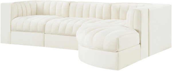 Meridian Furniture Rummi Channel Tufted Cream Velvet Modular Sectional for Contemporary Living Rooms 660Cream-Sec4C