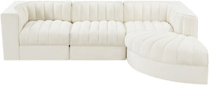 Meridian Furniture Rummi Channel Tufted Cream Velvet Modular Sectional for Contemporary Living Rooms 660Cream-Sec4C