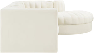 Meridian Furniture Rummi Channel Tufted Cream Velvet Modular Sectional for Contemporary Living Rooms 660Cream-Sec4C