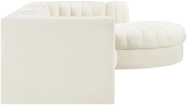 Meridian Furniture Rummi Channel Tufted Cream Velvet Modular Sectional for Contemporary Living Rooms 660Cream-Sec4C