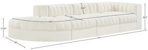 Meridian Furniture Rummi Four Piece Modular Sectional Cream Velvet Channel Tufted Contemporary Sofa 660Cream-Sec4D