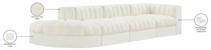 Meridian Furniture Rummi Four Piece Modular Sectional Cream Velvet Channel Tufted Contemporary Sofa 660Cream-Sec4D