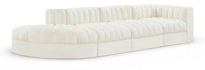 Meridian Furniture Rummi Four Piece Modular Sectional Cream Velvet Channel Tufted Contemporary Sofa 660Cream-Sec4D