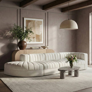 Meridian Furniture Rummi Four Piece Modular Sectional Cream Velvet Channel Tufted Contemporary Sofa 660Cream-Sec4D