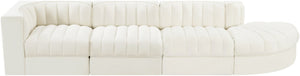 Meridian Furniture Rummi Four Piece Modular Sectional Cream Velvet Channel Tufted Contemporary Sofa 660Cream-Sec4D