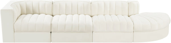Meridian Furniture Rummi Four Piece Modular Sectional Cream Velvet Channel Tufted Contemporary Sofa 660Cream-Sec4D