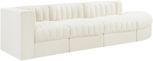Meridian Furniture Rummi Four Piece Modular Sectional Cream Velvet Channel Tufted Contemporary Sofa 660Cream-Sec4D