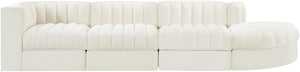 Meridian Furniture Rummi Four Piece Modular Sectional Cream Velvet Channel Tufted Contemporary Sofa 660Cream-Sec4D