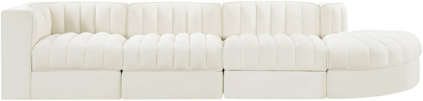 Meridian Furniture Rummi Four Piece Modular Sectional Cream Velvet Channel Tufted Contemporary Sofa 660Cream-Sec4D