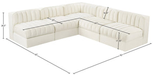 Meridian Furniture Rummi Five Piece Modular Sectional with Channel Tufting in Stain Resistant Velvet 660Cream-Sec5A