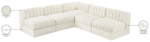 Meridian Furniture Rummi Five Piece Modular Sectional with Channel Tufting in Stain Resistant Velvet 660Cream-Sec5A