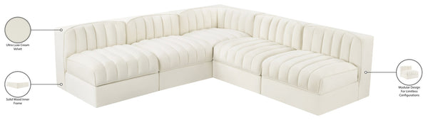 Meridian Furniture Rummi Five Piece Modular Sectional with Channel Tufting in Stain Resistant Velvet 660Cream-Sec5A