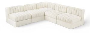 Meridian Furniture Rummi Five Piece Modular Sectional with Channel Tufting in Stain Resistant Velvet 660Cream-Sec5A