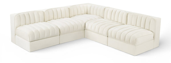 Meridian Furniture Rummi Five Piece Modular Sectional with Channel Tufting in Stain Resistant Velvet 660Cream-Sec5A