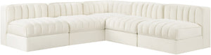 Meridian Furniture Rummi Five Piece Modular Sectional with Channel Tufting in Stain Resistant Velvet 660Cream-Sec5A