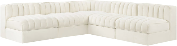 Meridian Furniture Rummi Five Piece Modular Sectional with Channel Tufting in Stain Resistant Velvet 660Cream-Sec5A