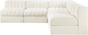 Meridian Furniture Rummi Five Piece Modular Sectional with Channel Tufting in Stain Resistant Velvet 660Cream-Sec5A