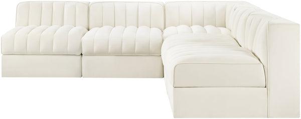 Meridian Furniture Rummi Five Piece Modular Sectional with Channel Tufting in Stain Resistant Velvet 660Cream-Sec5A