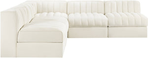 Meridian Furniture Rummi Five Piece Modular Sectional with Channel Tufting in Stain Resistant Velvet 660Cream-Sec5A