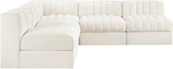 Meridian Furniture Rummi Five Piece Modular Sectional with Channel Tufting in Stain Resistant Velvet 660Cream-Sec5A