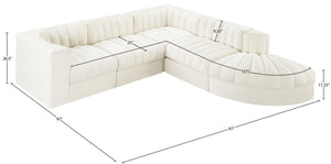 Meridian Furniture Rummi Five Piece Modular Sectional Channel Tufted Velvet Performance Fabric Seating 660Cream-Sec5C