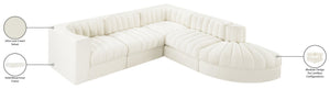 Meridian Furniture Rummi Five Piece Modular Sectional Channel Tufted Velvet Performance Fabric Seating 660Cream-Sec5C