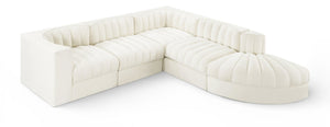 Meridian Furniture Rummi Five Piece Modular Sectional Channel Tufted Velvet Performance Fabric Seating 660Cream-Sec5C