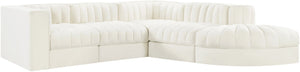 Meridian Furniture Rummi Five Piece Modular Sectional Channel Tufted Velvet Performance Fabric Seating 660Cream-Sec5C