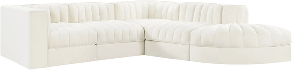 Meridian Furniture Rummi Five Piece Modular Sectional Channel Tufted Velvet Performance Fabric Seating 660Cream-Sec5C