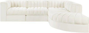 Meridian Furniture Rummi Five Piece Modular Sectional Channel Tufted Velvet Performance Fabric Seating 660Cream-Sec5C